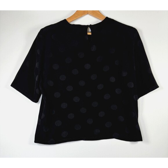 Vintage Jaeger Blouse Women Small Black Polka Dot Keyhole Back Great Britain 90s - Picture 4 of 12
